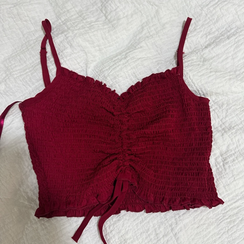 She + Sky Red Ruched Tie Front Camisole